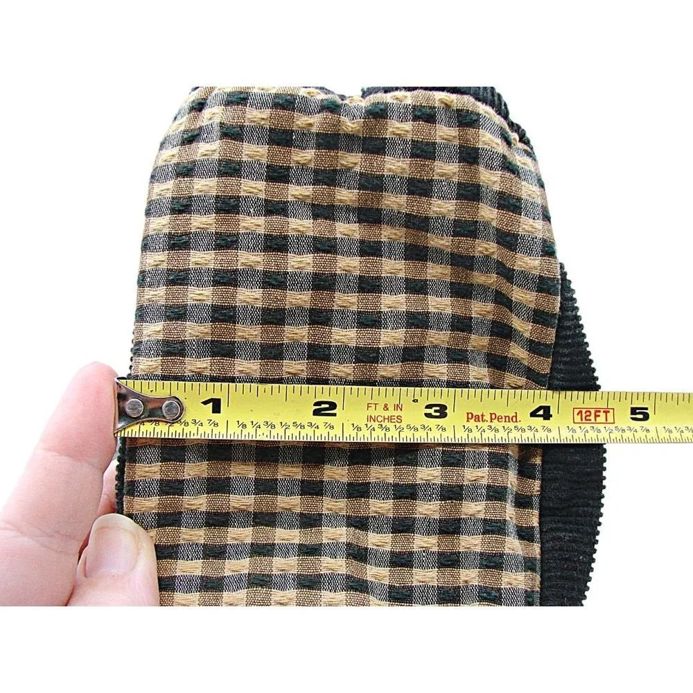 Longaberger Corduroy Plaid Tote Bag Purse Black Tan Khaki Check Homestead 9.5x10